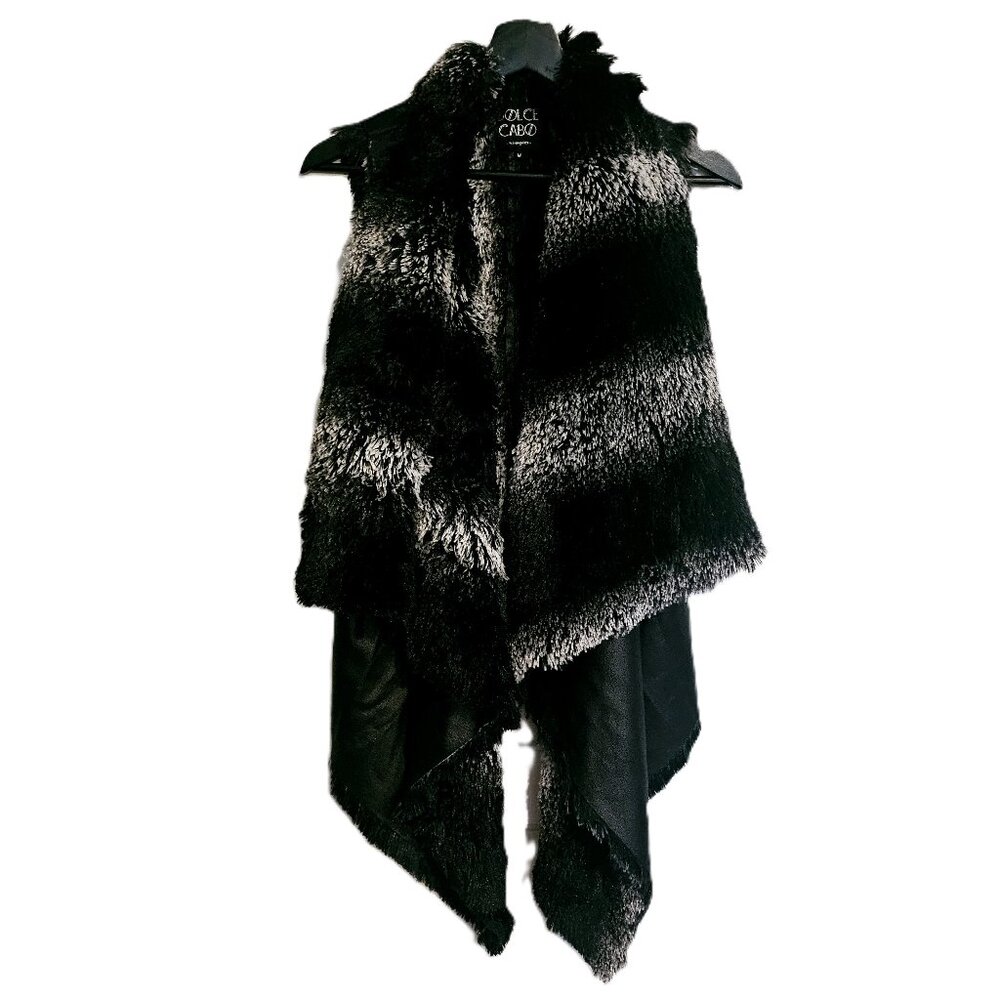 DOLCE CABO, Faux Fur Vest, Medium, Black, White & Grey